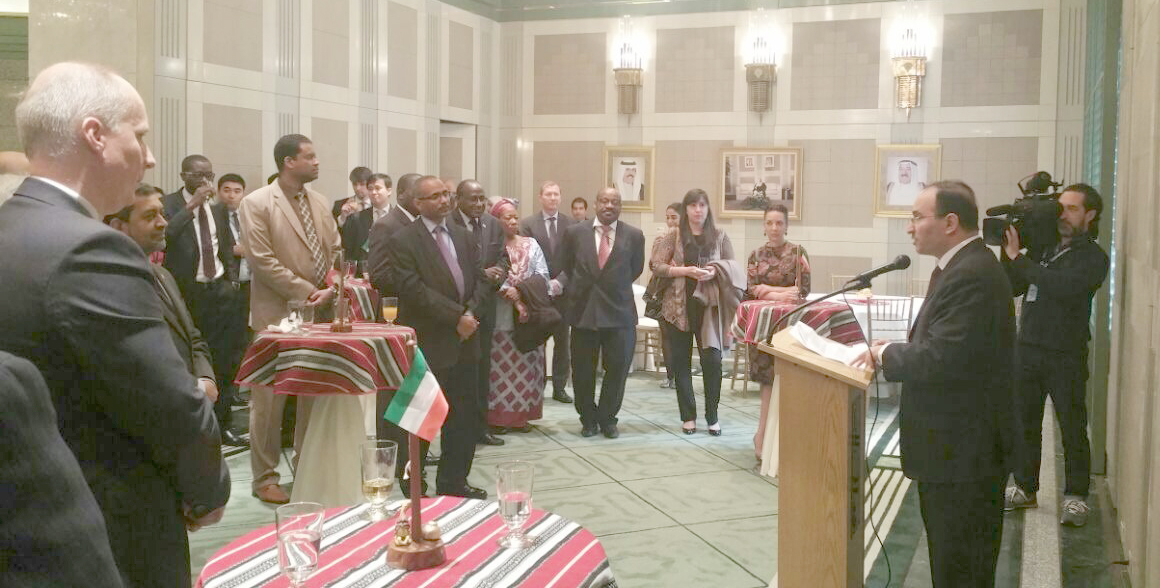Kuwaiti Ambassador to the UN Mansour Al-Otaibi delivers his speech