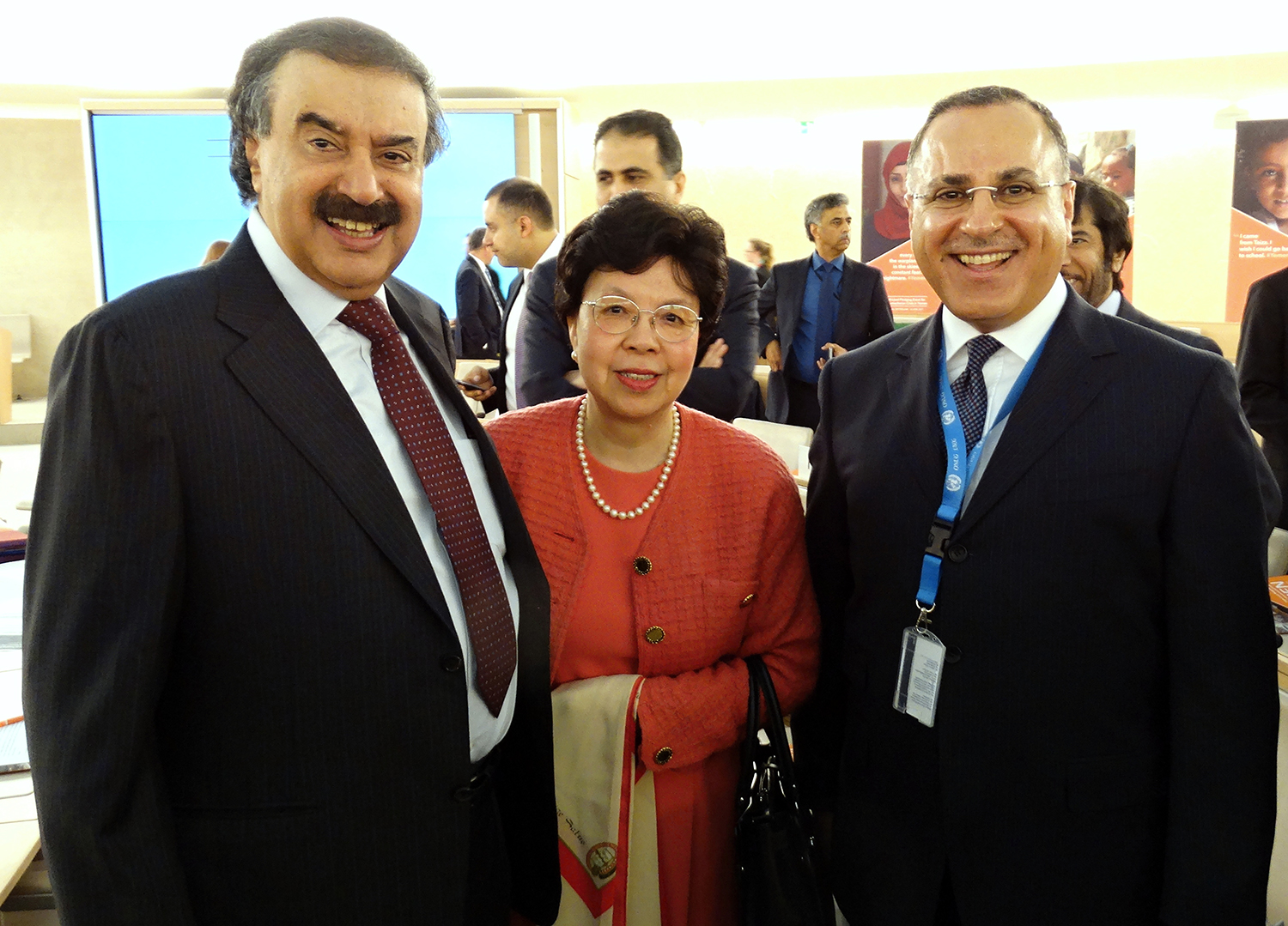 Deputy Foreign Minister Khaled Al-Jarallah with Director-General of WHO Dr Margaret Chan and Ambassador Jamal Al-Ghunaim 