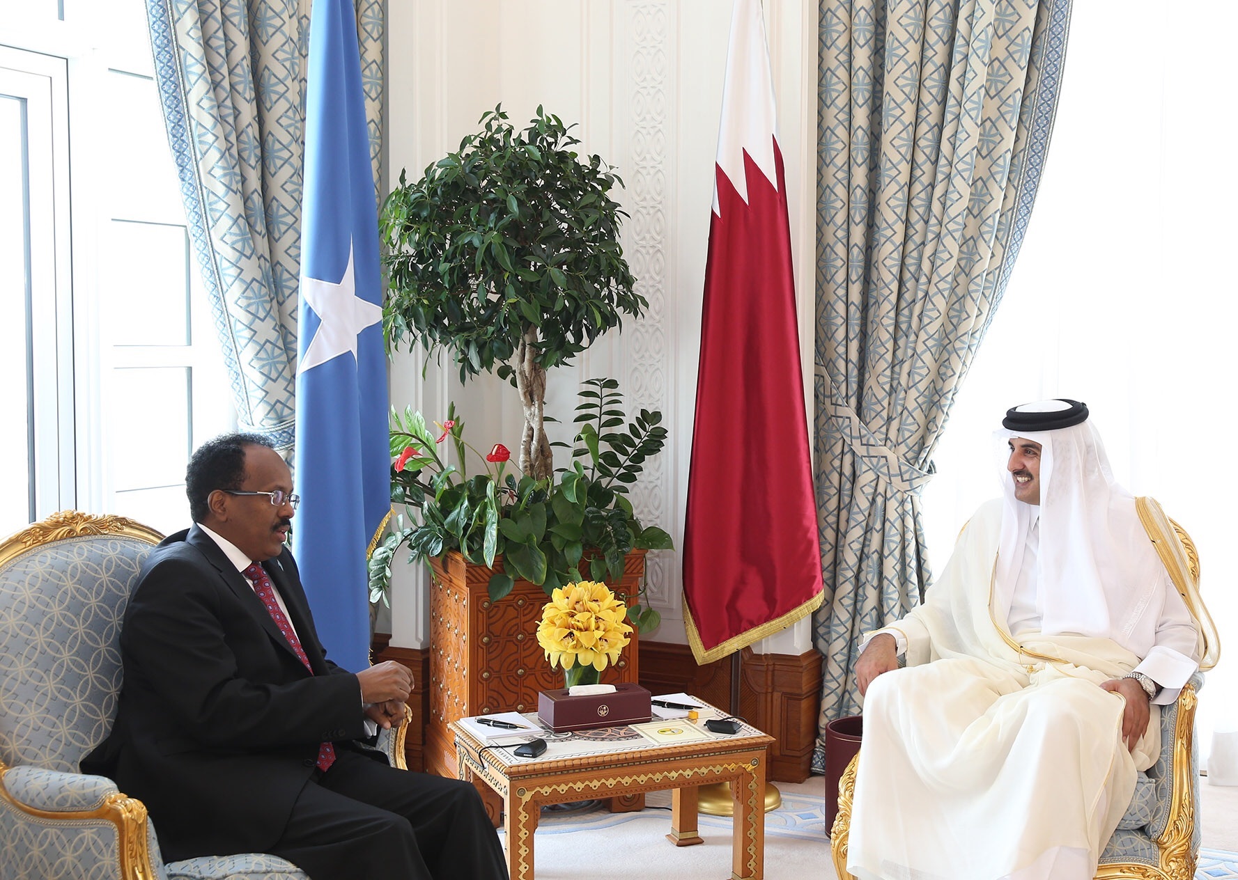 امير دولة قطر الشيخ تميم بن حمد آل ثاني خلال لقائه مع الرئيس الصومالي محمد فرماجو