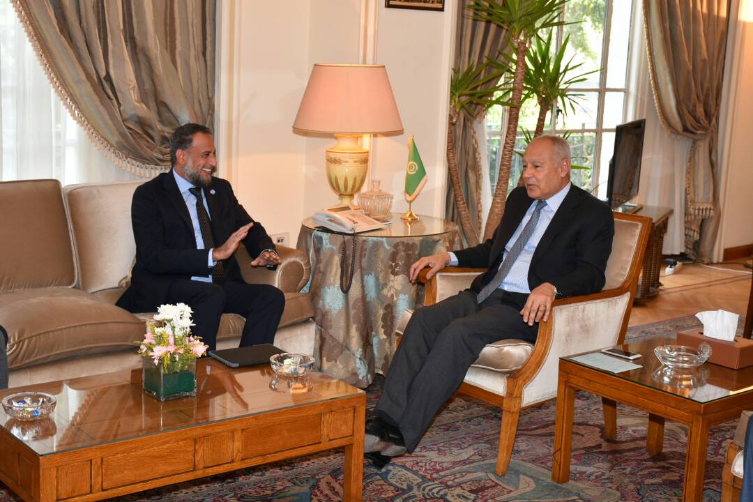 Arab League Secretary General Aboul-Gheit and the UN Secretary-General's Humanitarian Envoy for the Middle East and North Africa region, Dr. Ahmed Al Muraikhi