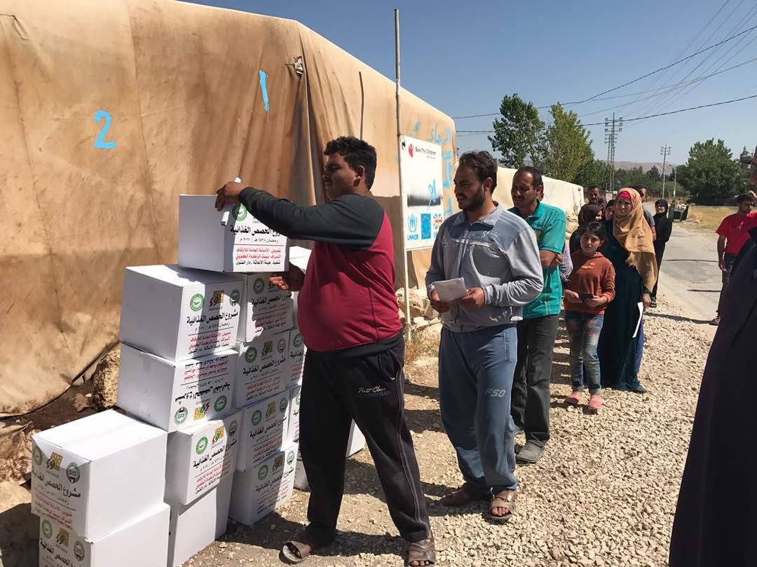 Distributing food to Syrian refugees in Lebanon