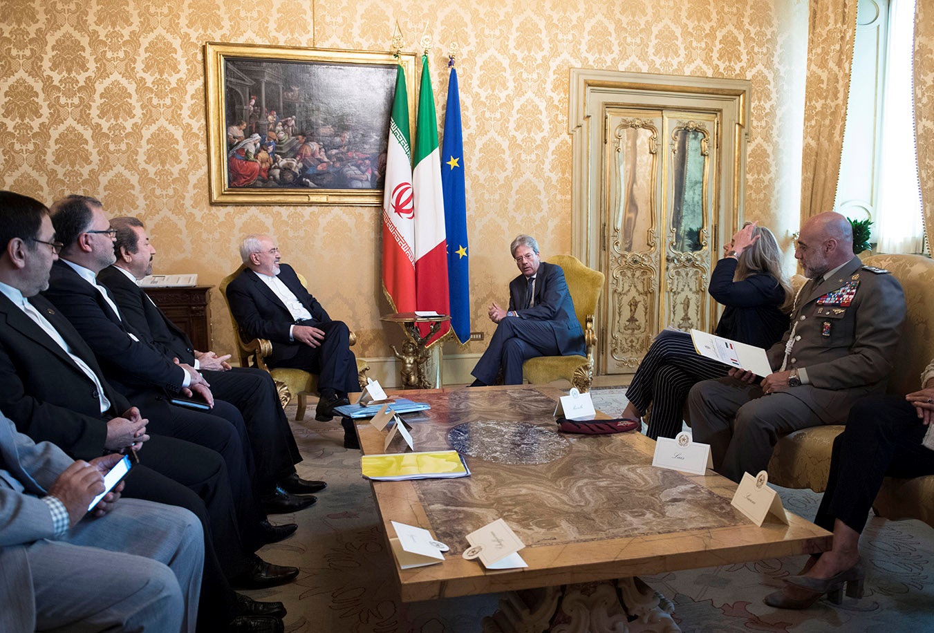 Italian Foreign Minister Angelino Alfano meets with his Iranian counterpart Mohammad Javad Zarif