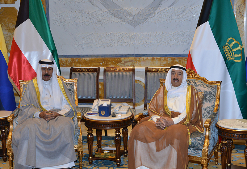His Highness the Amir Sheikh Sabah Al-Ahmad Al-Jaber Al-Sabah received His Highness the Crown Prince Sheikh Nawaf Al-Ahmad Al-Jaber Al-Sabah