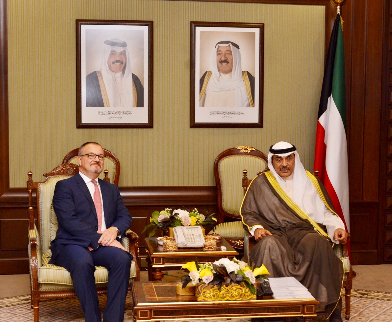 Acting Prime Minister and Foreign Minister Sheikh Sabah Khaled Al-Hamad Al-Sabah received UK's outgoing Ambassador to Kuwait Mathew Lodge
