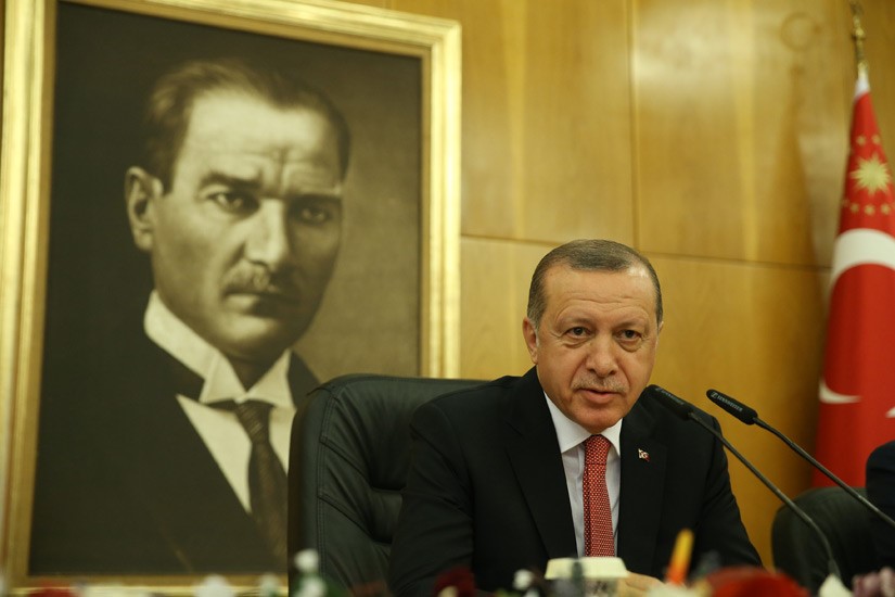 Turkish President Recep Tayyip Erdogan speaking at the press conference