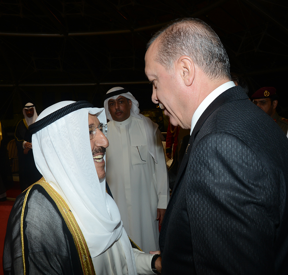 His Highness the Amir Sheikh Sabah Al-Ahmad Al-Jaber Al-Sabah receives Turkish President Recep Tayyip Erdogan