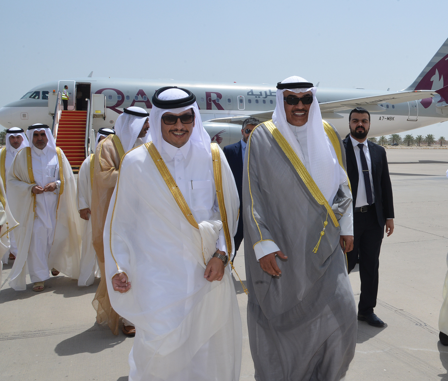First Deputy Premier and Foreign Minister Sheikh Sabah Khaled Al-Hamad Al-Sabah receives Qatari Foreign Minister Sheikh Mohammad Bin Abdulrahman Al-Thani