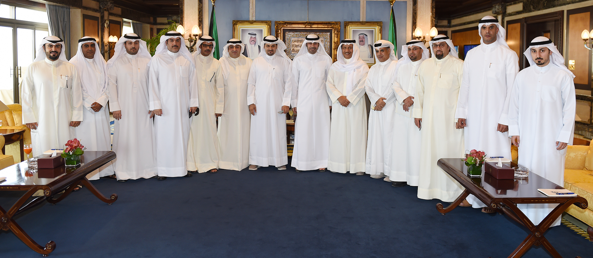 His Highness the Prime Minister Sheikh Jaber Mubarak Al-Hamad Al-Sabah receives Minister of State for Housing and Services Affairs Yasser Hassan Abul, accompanied by number of citizens concerned at the housing issue