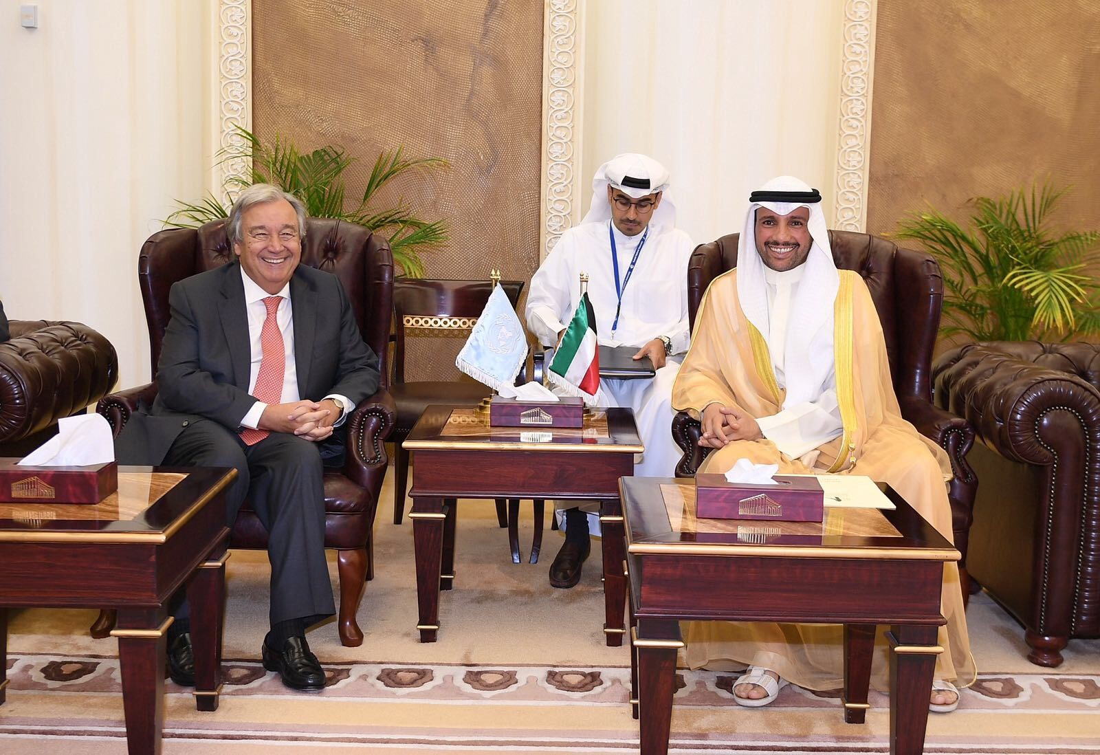 Kuwait's National Assembly Speaker Marzouq Al-Ghanim with visiting UN Secretary General Antonio Guterres