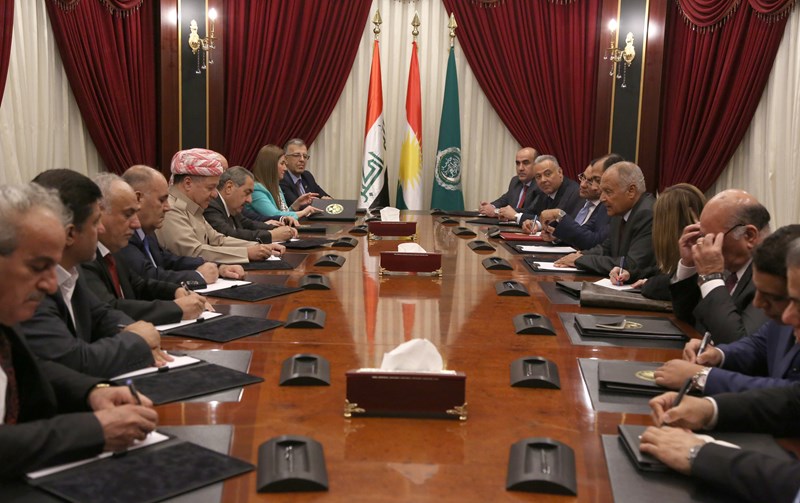 Arab League Secretary General Ahmad Abul-Gheit with Kurdistan President Masoud Barzani in Irbil