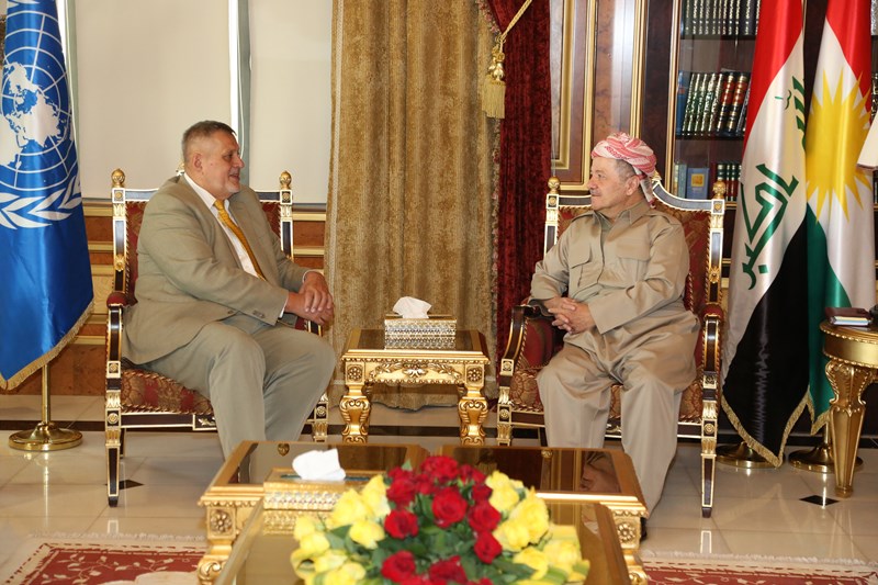 The leader of Iraq's Kurdistan region Masoud Barzani meets with UN chief's Special Representative for Iraq and UN Assistance Mission for Iraq (UNAMI) head Jan Kubis