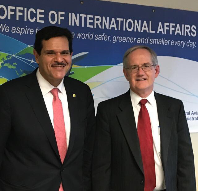 DGCA's Director General Sheikh Salman Sabah Al-Salem Al-Humoud Al-Sabah with Carl Burleson, Deputy Assistant Administrator of Policy, International Affairs, and Environment at the US Federal Aviation Administration (FAA)