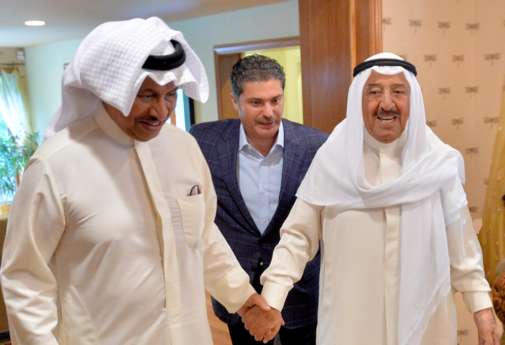 His Highness the Amir Sheikh Sabah Al-Ahmad Al-Jaber Al-Sabah receives His Highness the Prime Minister Sheikh Jaber Al-Mubarak Al-Hamad Al-Sabah