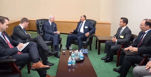 First Deputy Prime Minister and Foreign Minister Sheikh Sabah Khaled Al-Hamad Al-Sabah meets with UN Secretary General's Special Representative to Syria Staffan de Mistura