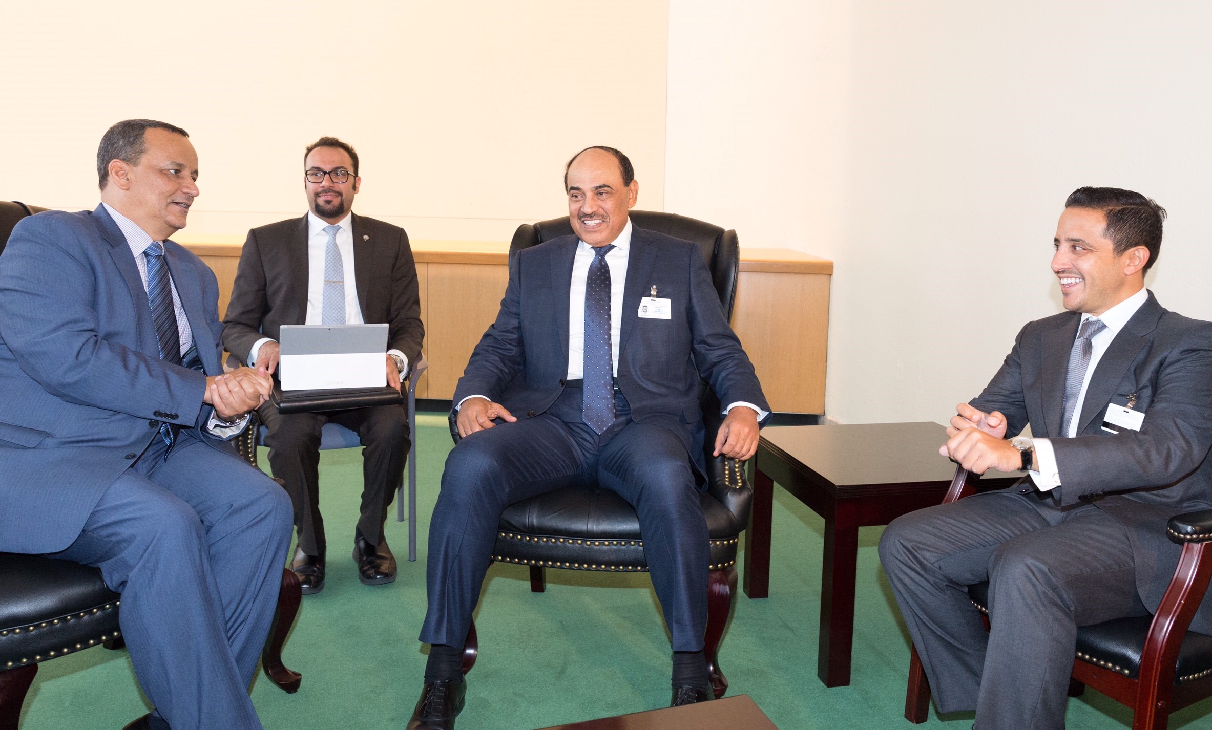 Kuwait's First Deputy Prime Minister and Foreign Minister Sheikh Sabah Khaled Al-Hamad Al-Sabah during a meeting with UN Special envoy to Yemen Ismail Ould Sheikh Ahmad
