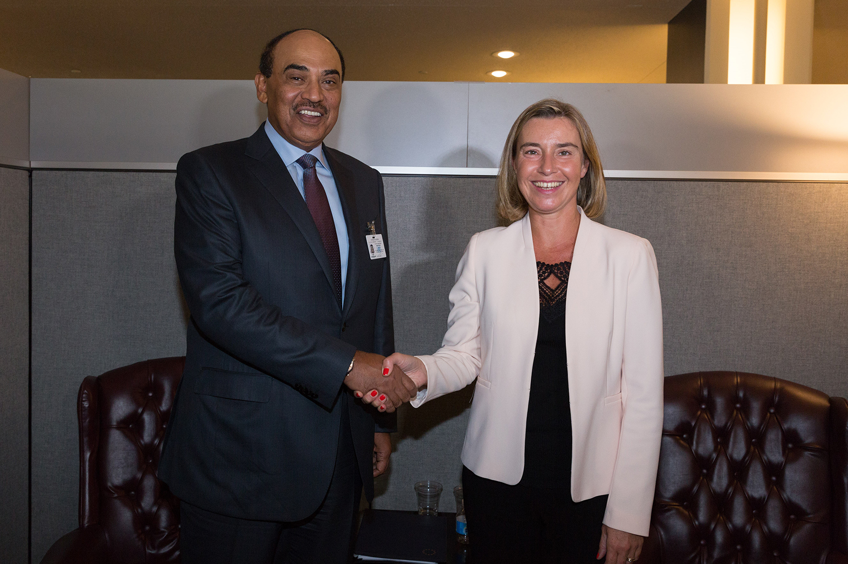 First Deputy Premier and Foreign Minister Sheikh Sabah Khaled Al-Hamad Al-Sabah meets with (EU) foreign policy chief Federica Mogherini