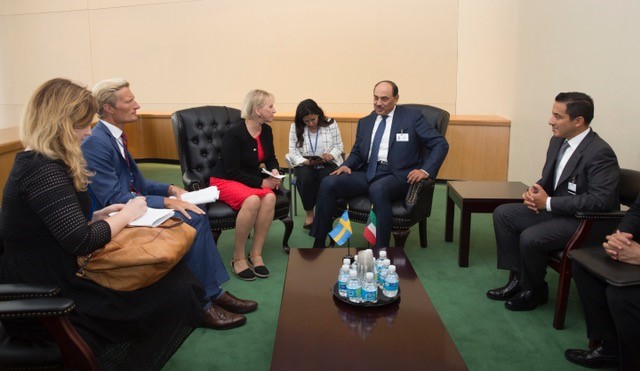 First Deputy Prime Minister and Foreign Minister Sheikh Sabah Khaled Al-Hamad Al-Sabah meets with Swedish Foreign Minister Margot Wallstrom 