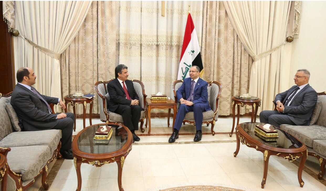 Speaker of the Iraqi Parliament Salim Al-Jabouri meets with Kuwait's Ambassador to Iraq Salem Al-Zamanan