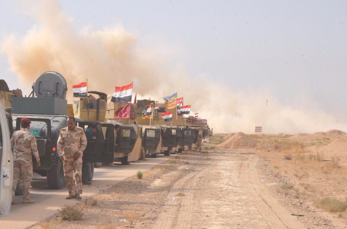 Iraqi forces participating in the operation to free Al-Hwaija