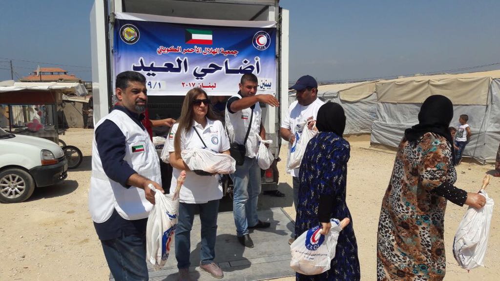 Kuwait Red Crescent Society distributes sacrifice meats to the displaced Syrians in Lebanon