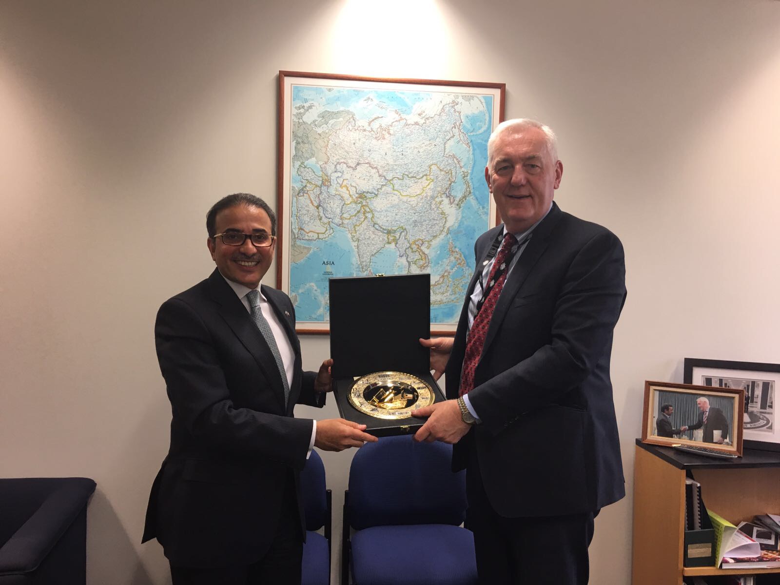 Kuwaiti Ambassador to Australia Najib Abdurahman Al-Bader meets with Australia's official in charge of Counter-terrorism Paul Foley