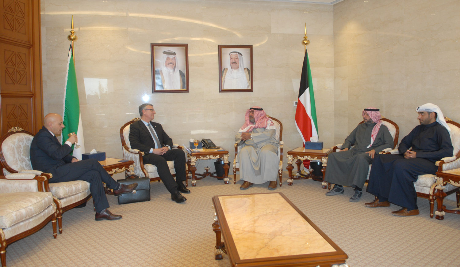 Chief of Kuwait's National Security Bureau Sheikh Thamer Ali Al-Sabah meets with the Dean of the NATO Defense College and retired Brigadier General Frantisek Micanek