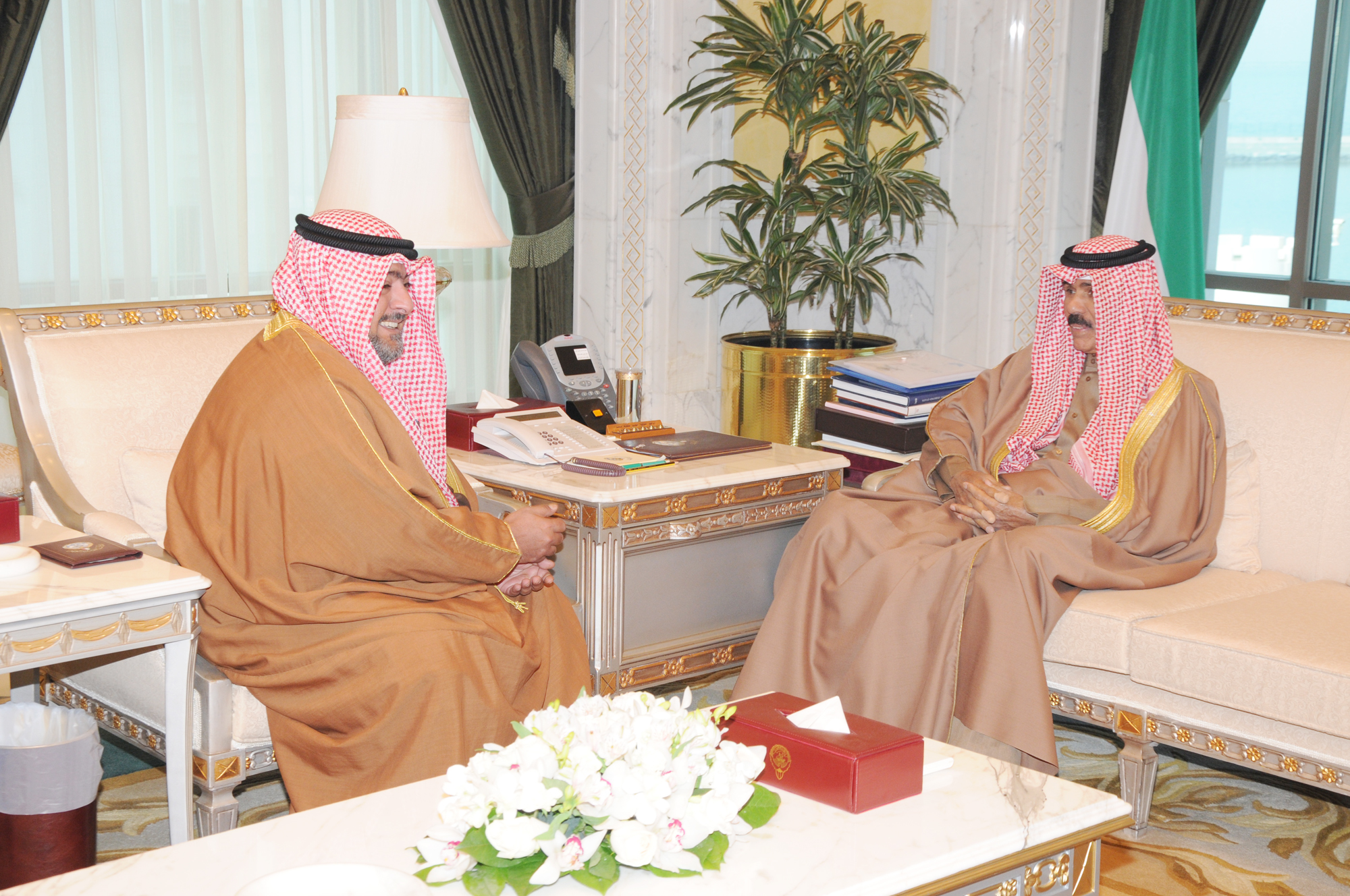 His Highness the Crown Prince Sheikh Nawaf Al-Ahmad Al-Jaber Al-Sabah receives President of the National Security Bureau Sheikh Thamer Ali Sabah Al-Salem Al-Sabah