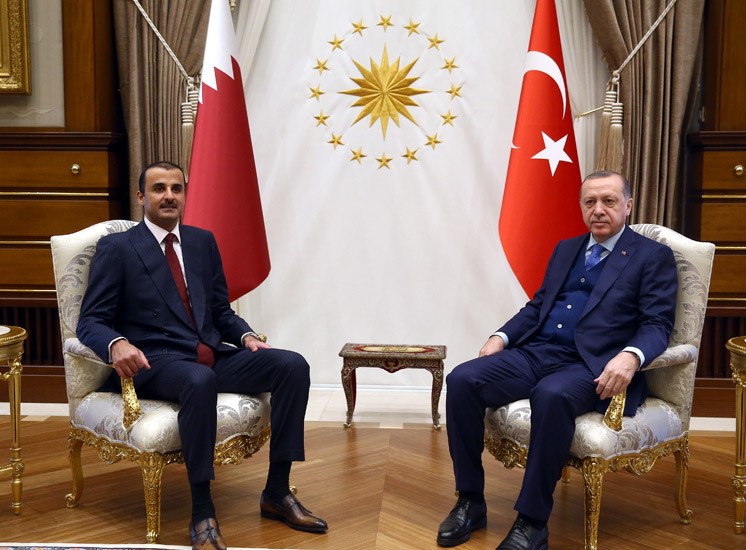 Turkish President Recep Tayyip Erdogan with visiting Qatari Amir Sheikh Tamim Al-Thani