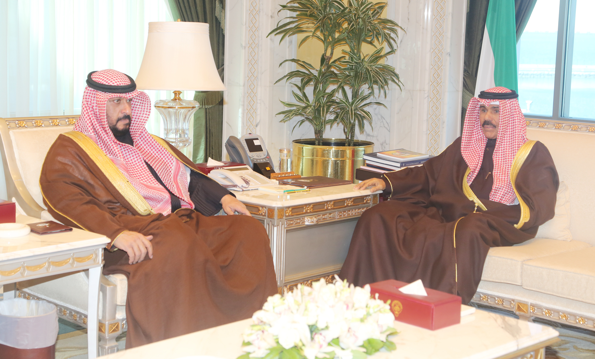 His Highness the Crown Prince Sheikh Nawaf Al-Ahmad Al-Jaber Al-Sabah receive  the President of Kuwait Oil Tankers Company (KOTC) Sheikh Talal Khaled Al-Ahmad Al-Sabah