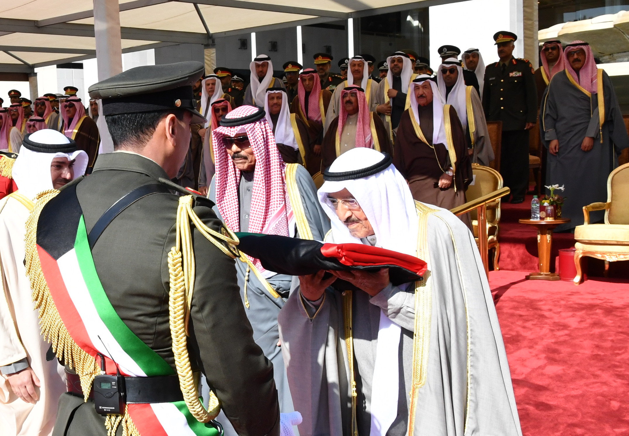 His Highness the Amir Sheikh Sabah Al-Ahmad Al-Jaber Al-Sabah attended hoisting the flag celebration of 12 years since His Highness' assumption of power