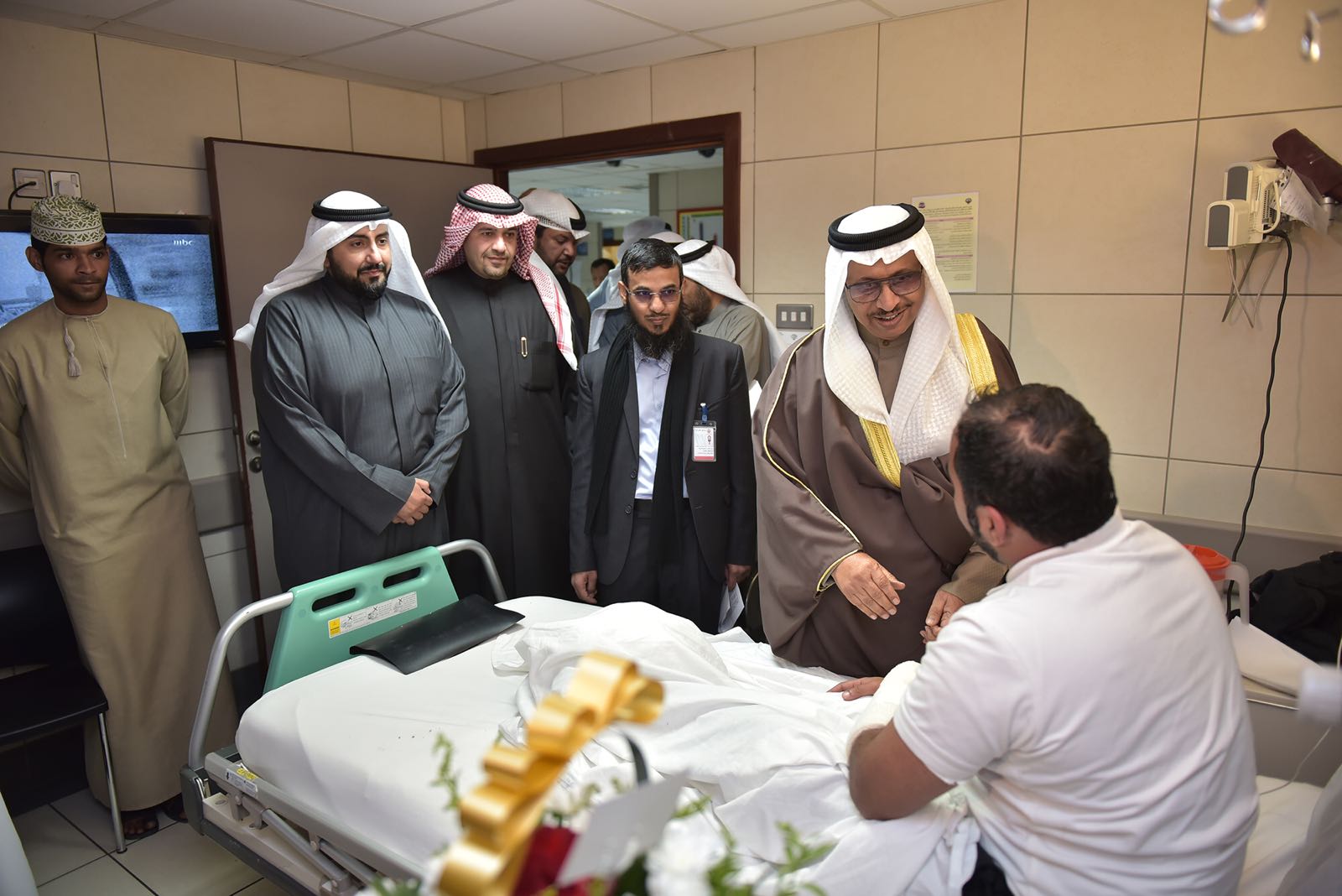 His Highness the Prime Minister Sheikh Jaber Al-Mubarak Al-Hamad Al-Sabah checks on wellbeing of wounded Omani fans