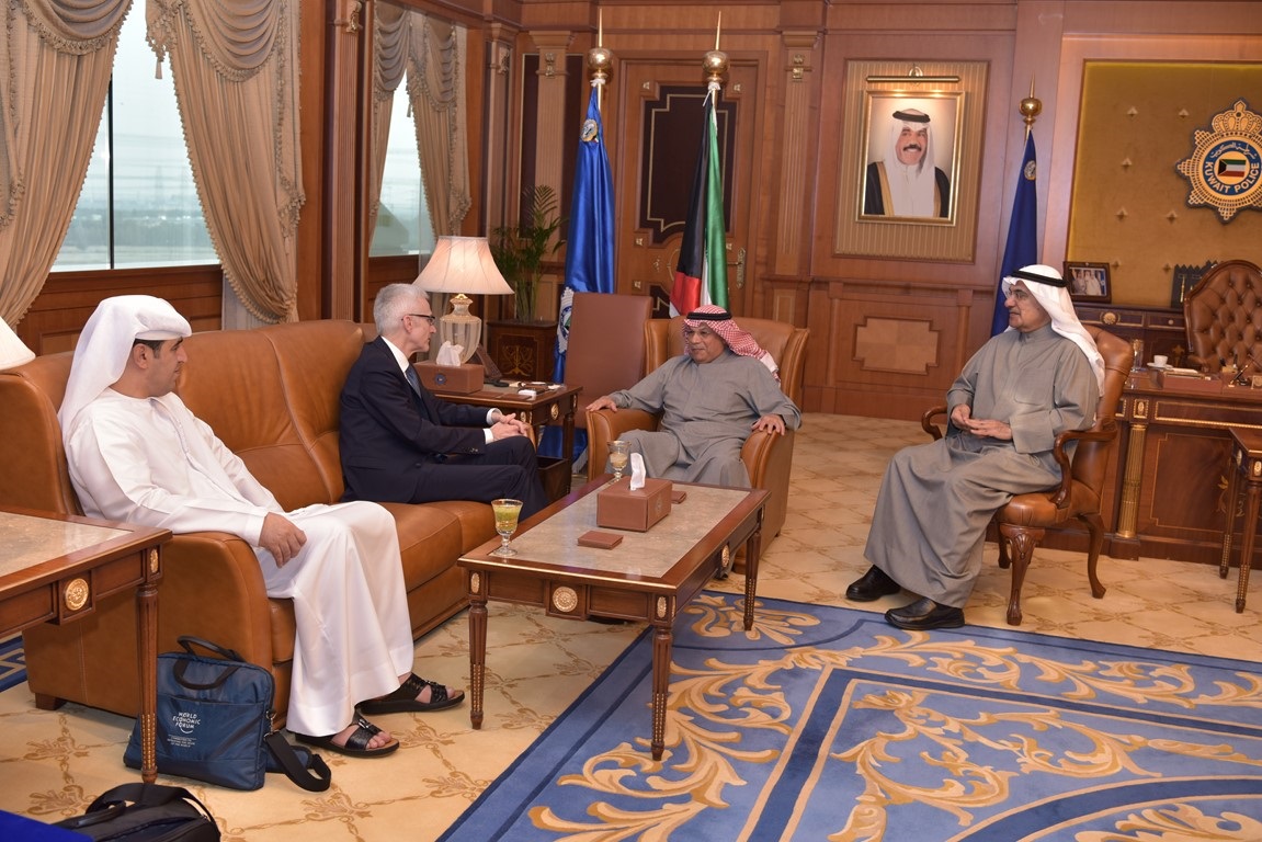Deputy Prime Minister and Interior Minister Sheikh Khaled Al-Jarrah Al-Sabah meets with Interpol delegation headed by the Secretary General, Jurgen Stock