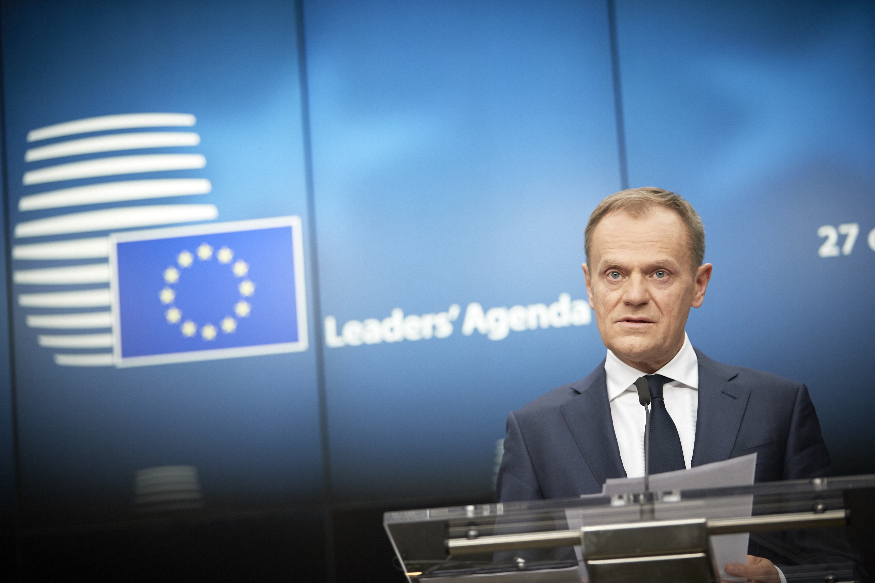 President of the European Council Donald Tusk speaking at the press conference