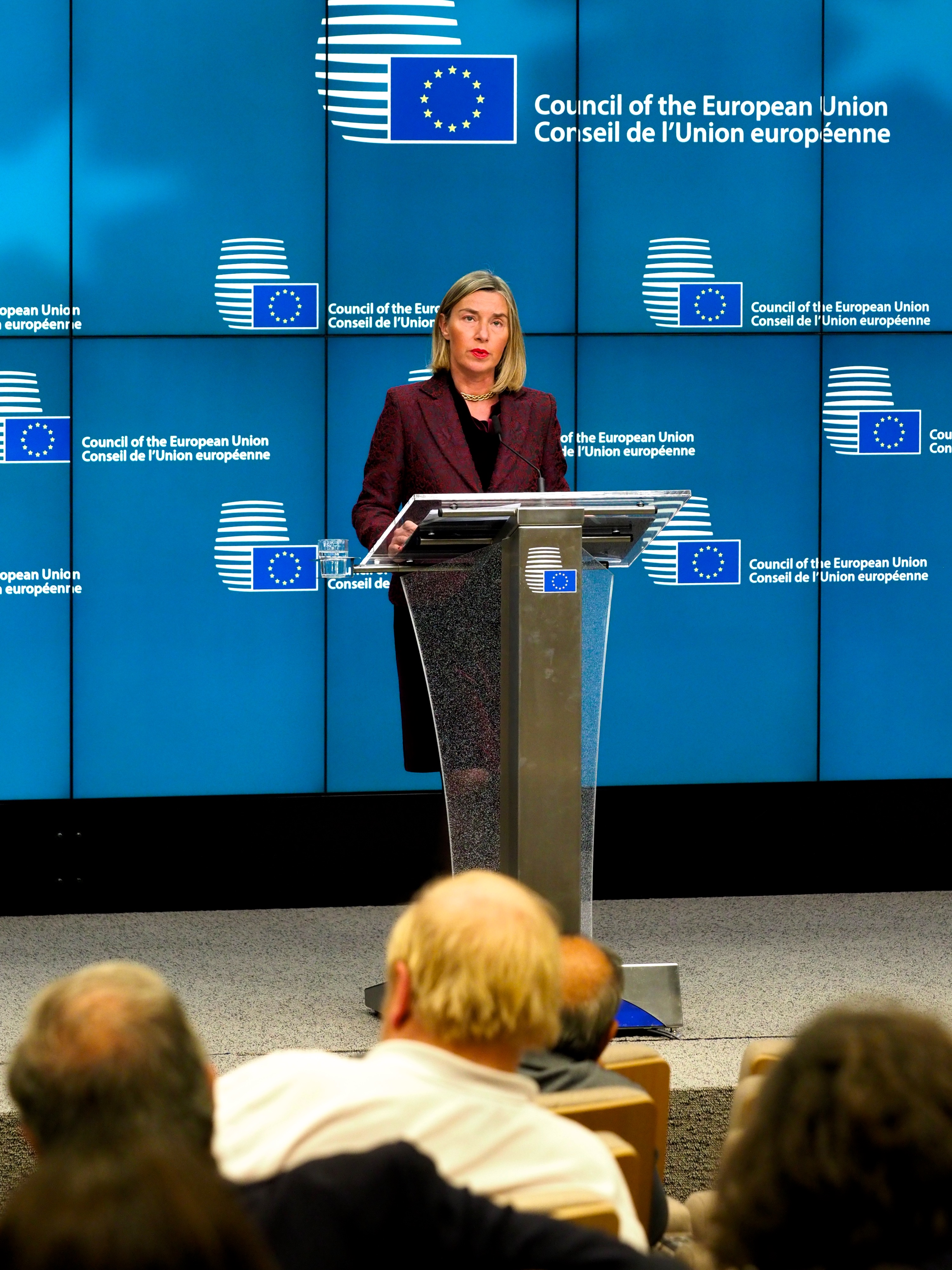 EU HR Federica Mogherini speaking at the press conference
