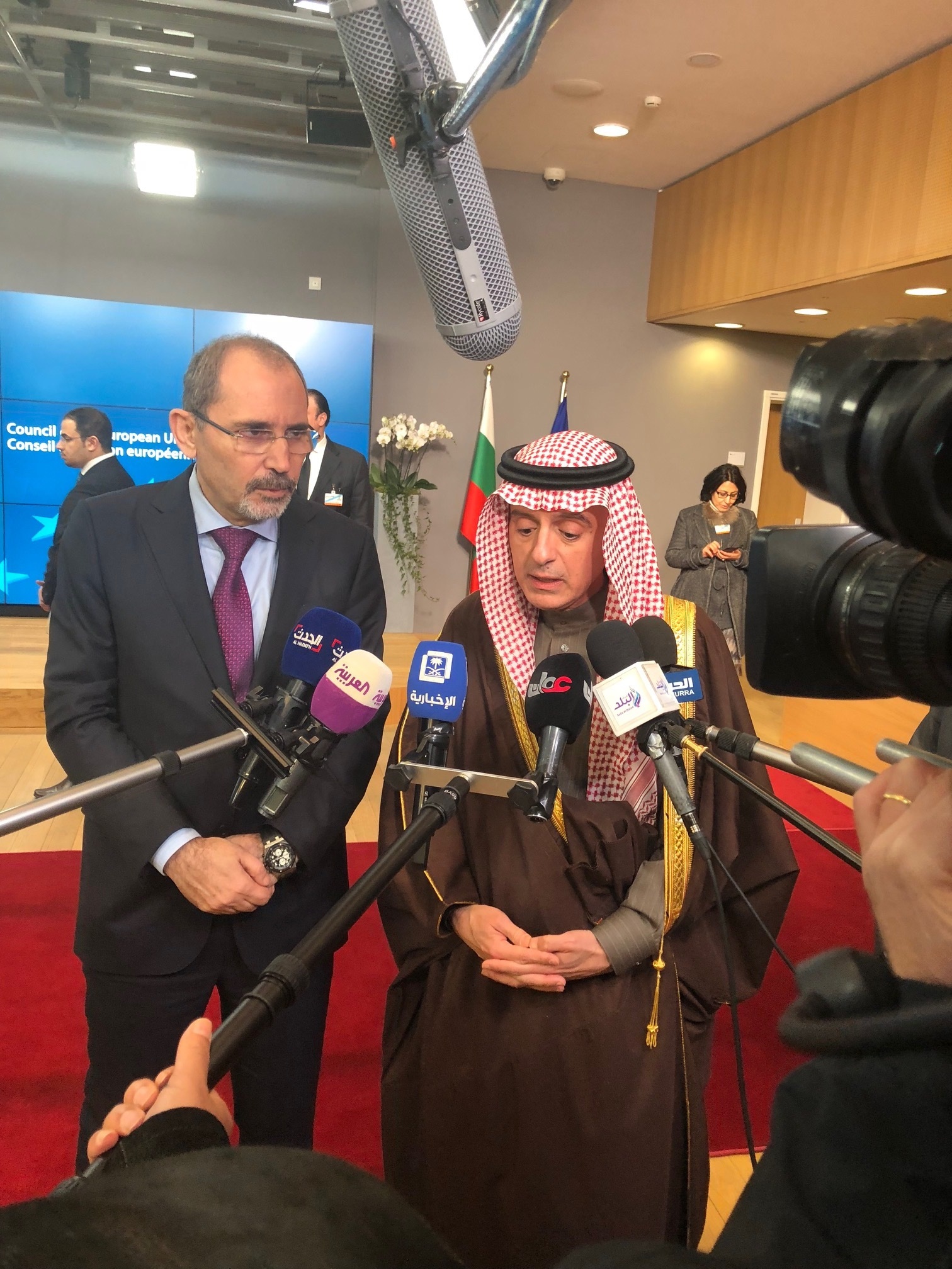 Adel AL-JUBEIR, Saudi foreign Minister speaking to Arab journalists