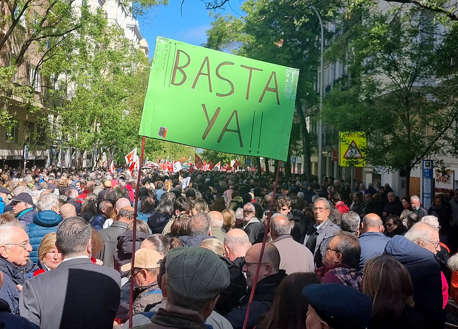 Thousands of Spanish Socialist Workers Party supporters in front of the party's headquarters in Madrid