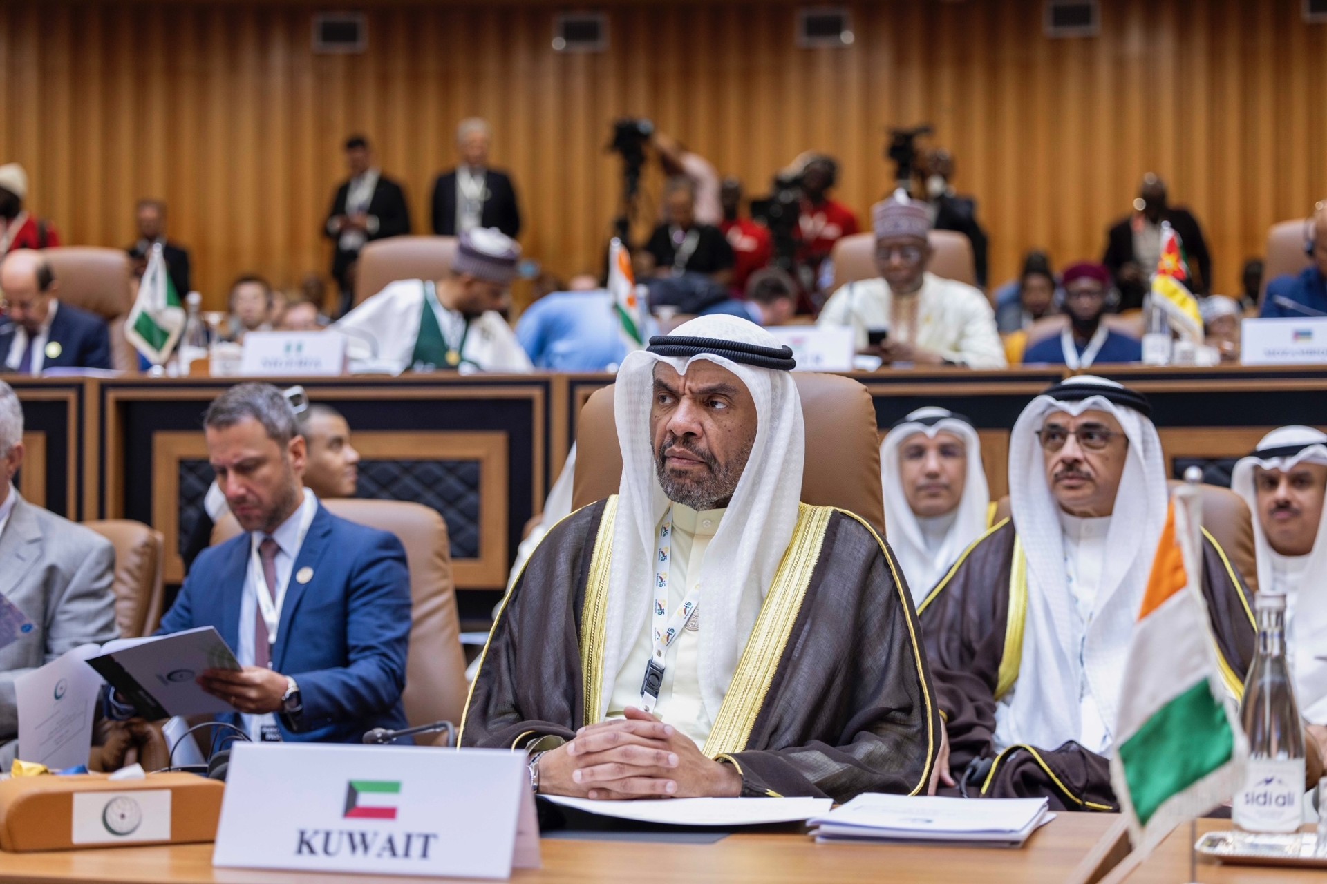 Representative of His Highness the Amir, the Foreign Minister Abdullah Al-Yahya leads Kuwait Delegation to the 15th Islamic Summit of the OIC.