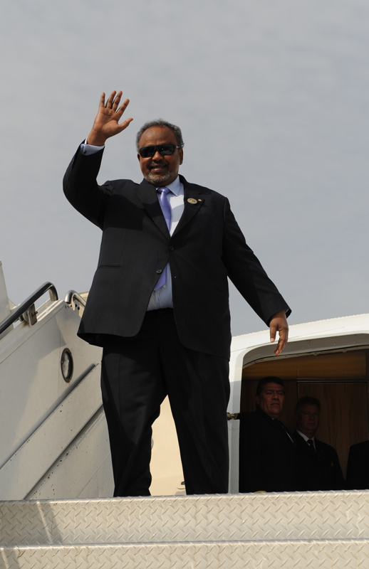 Djibouti President Ismael Omar Julaila departs after participating in the Arab Economic Summit