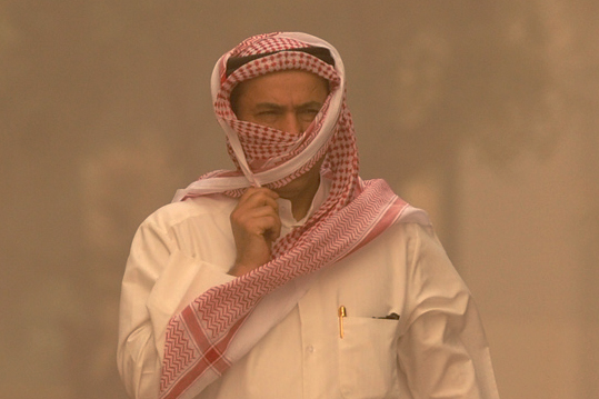 (Ghutra) a traditional headdress of Arabian people, still acts as a "mask" for Kuwaiti people to protect themselves from dust