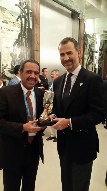 Chairman of the Association of the National Olympics Committees (ANOC) Sheikh Ahmad Al-Fahad Al-Sabah meets with Spain's Heir Apparent Prince Felipe