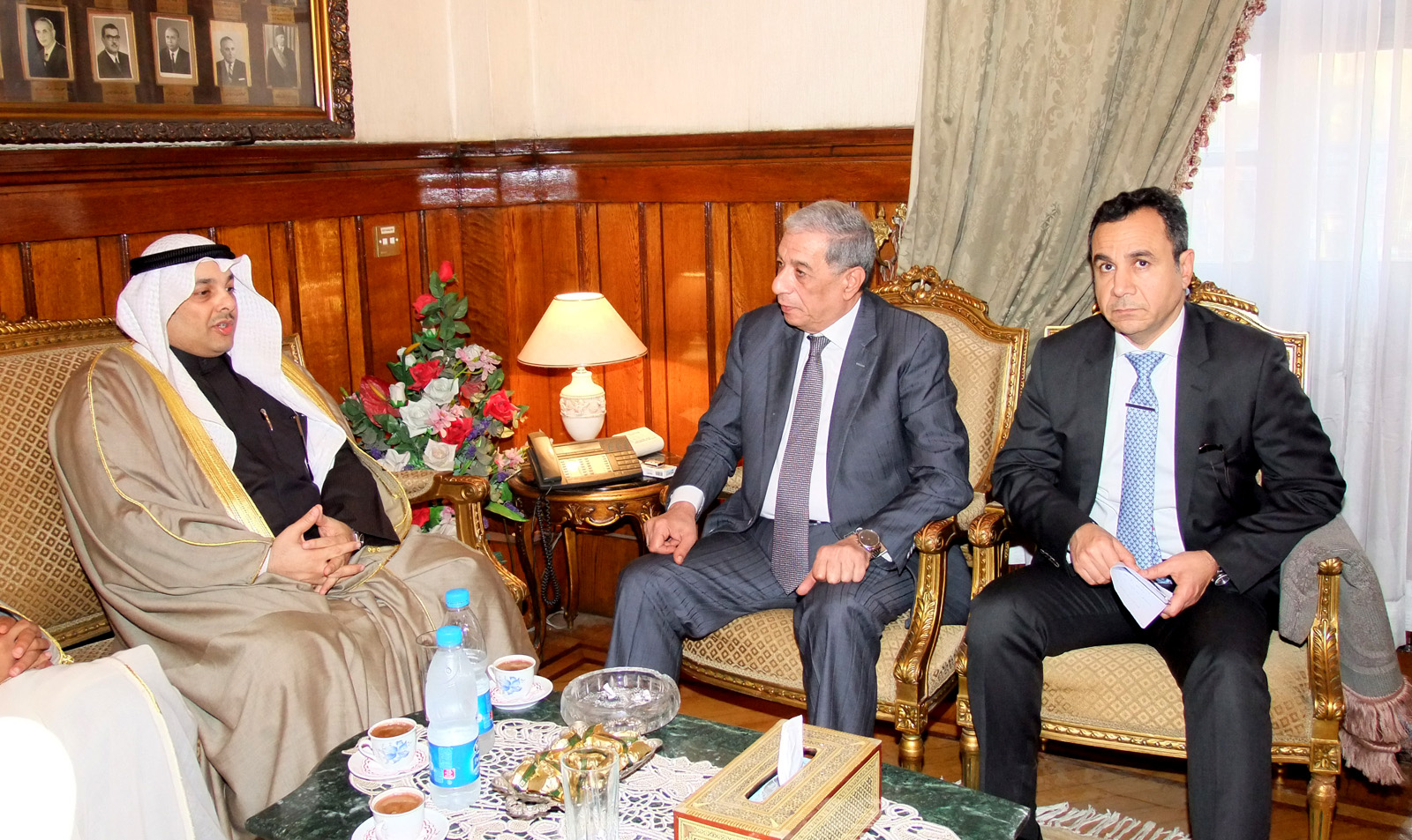 Kuwait's Minister of Justice and Minister of Awqaf and Islamic Affairs Yaqoub Al-San'e during his meeting with Egyptian Public Prosecutor Hesham Barakat