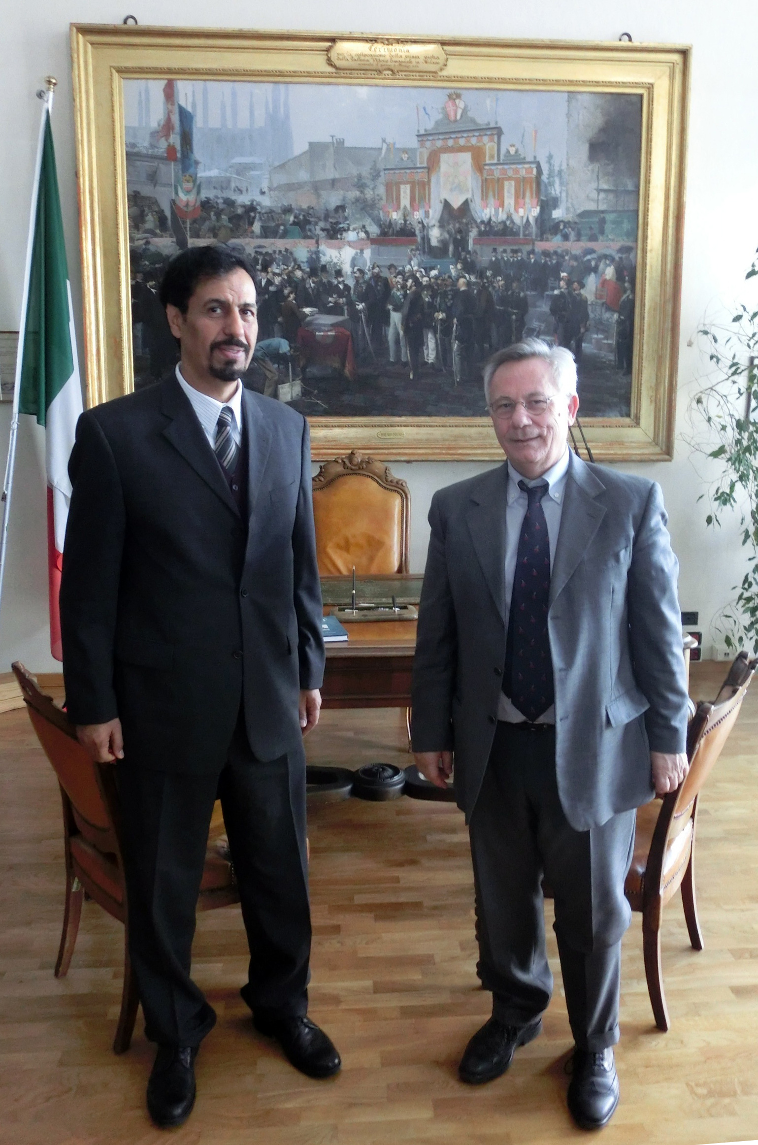 The State of Kuwait Ambassador to Italy, Sheikh Ali Al-Khaled Al-Jaber Al-Sabah with the head of the Italian central archive, Agostino Attanasio