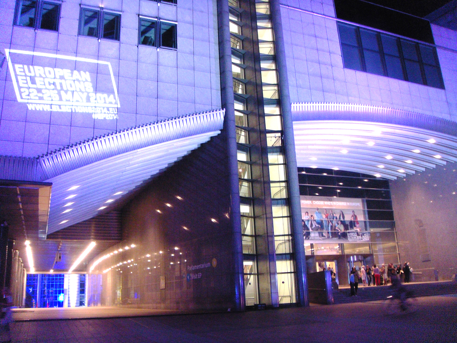 European Parliament building in Brussels on the night of the elections