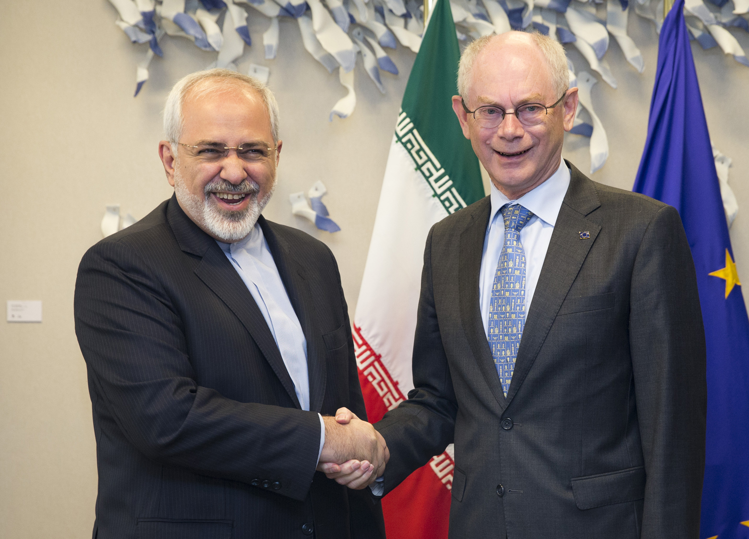Iranian Foreign Minister Mohammad Javad Zarif with  the President of the European Council, Herman van Rompuy