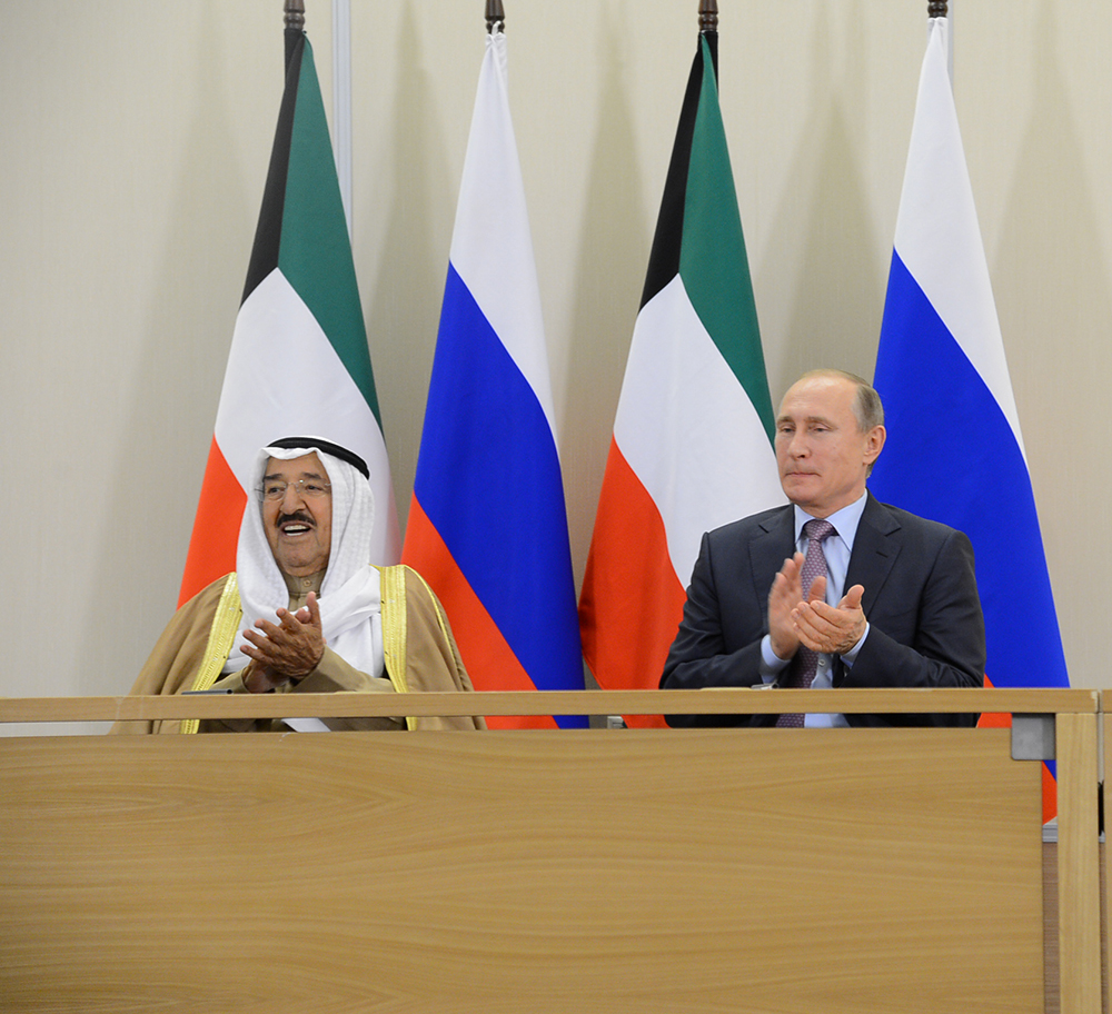 His Highness The Amir Sheikh Sabah Al-Ahmad Al-Jaber Al-Sabah with Russian president Vladimir Putin during His Highness visit to Russia in November 2015