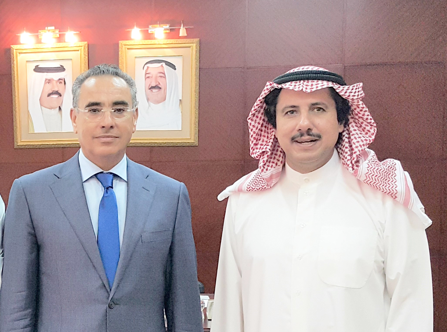 Director of Middle East and North Africa at the International Peace Institute (IPI) Nejib Friji with Kuwaiti Ambassador to Bahrain Sheikh Azzam Al-Sabah