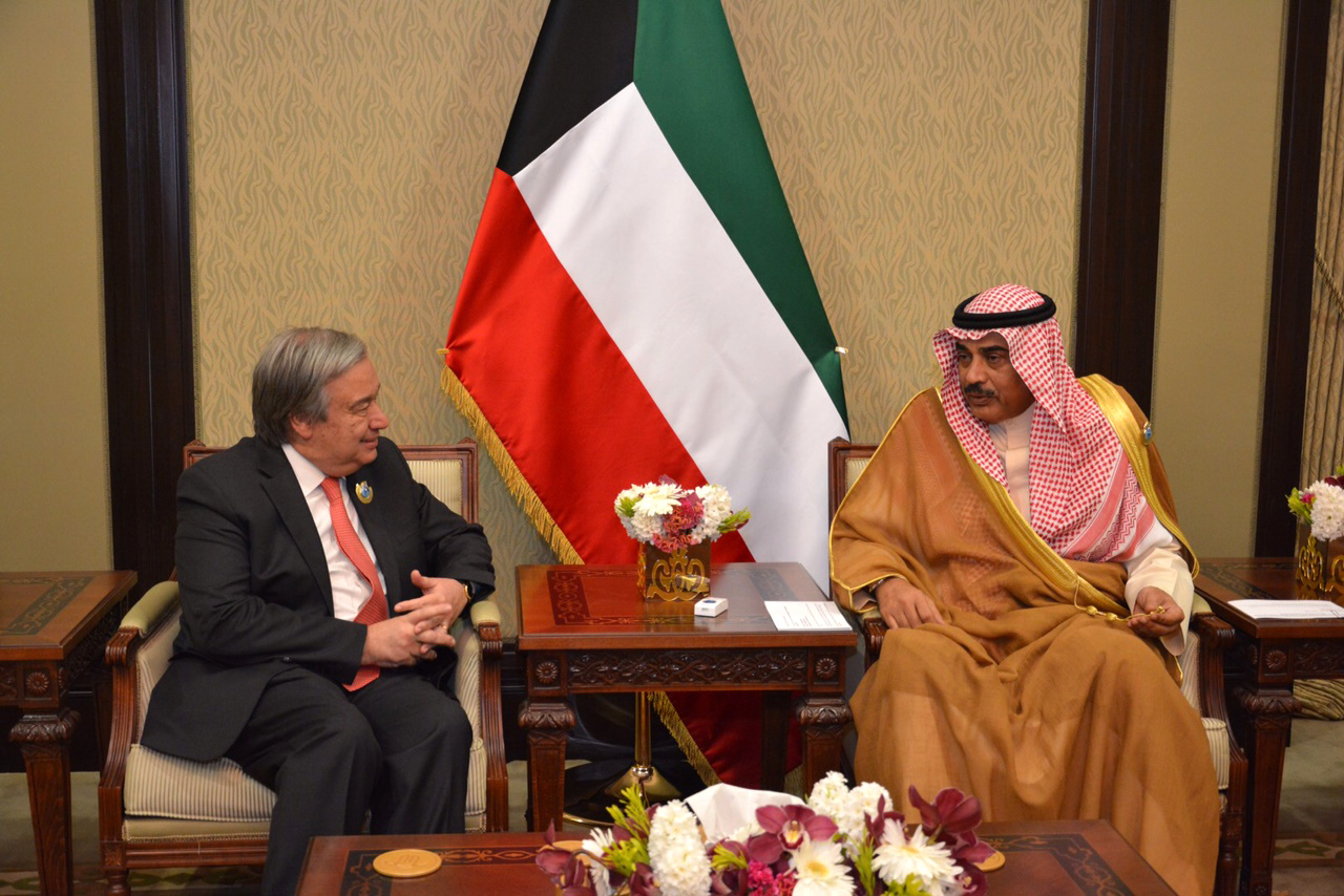 First Deputy Premier and Foreign Minister Sheikh Sabah Khaled Al-Hamad Al-Sabah meets with UN High Commissioner for Refugees (UNHCR) Antonio Guterres