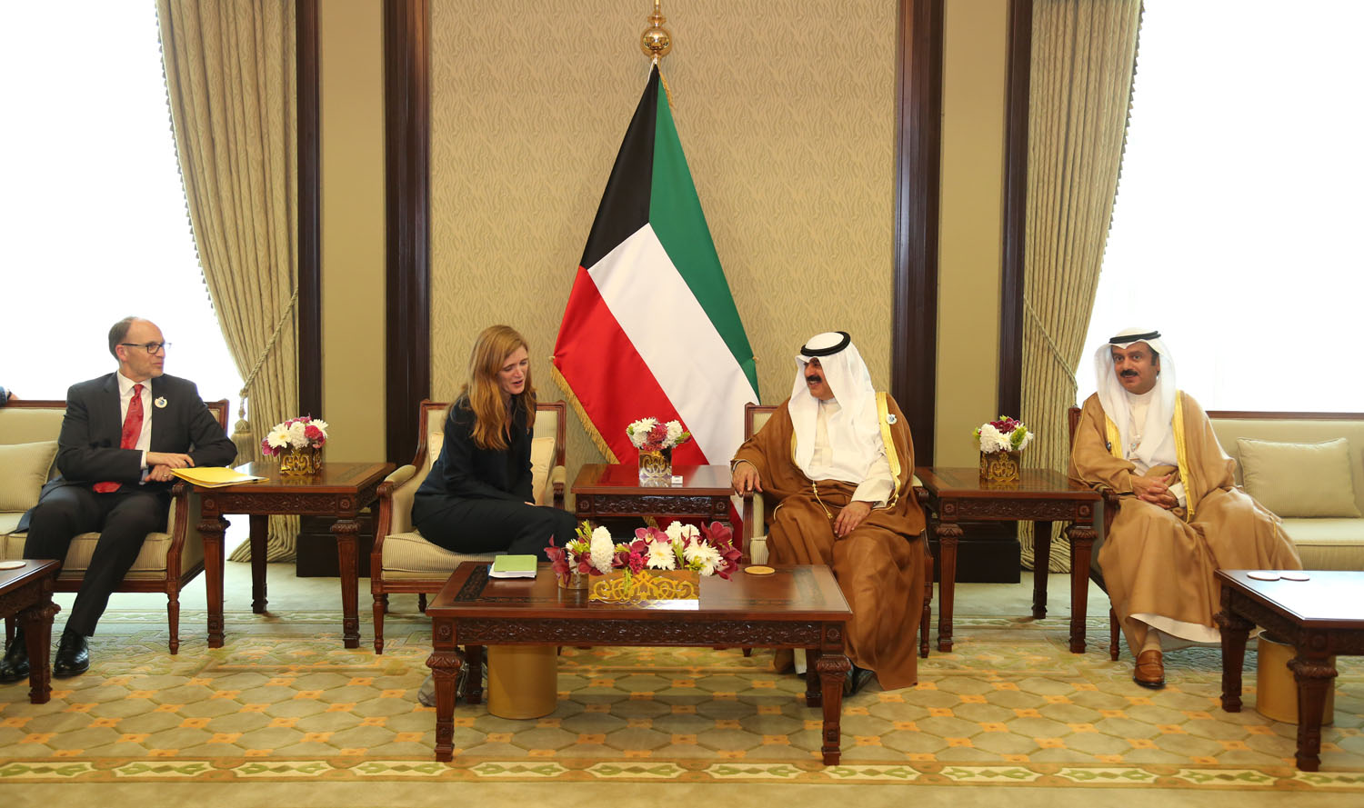 Foreign Ministry Undersecretary Khaled Al-Jarallah meets the US Ambassador to the UN and representative to the Third International Pledging Humanitarian Conference for Syria Samantha Powers