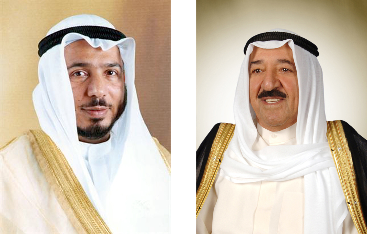 His Highness the Amir Sheikh Sabah Al-Ahmad Al-Jaber Al-Sabah and UN Secretary General's Envoy for Humanitarian Affairs, Amiri Diwan Advisor, and Chairman of the Islamic Charitable Organization (IICO) Dr. Abdullah Al-Maatouq