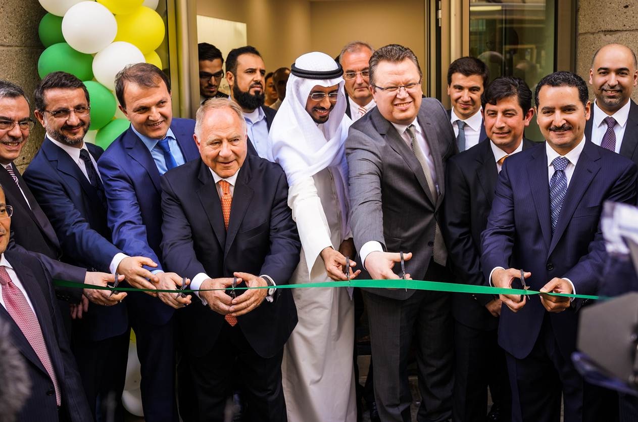Hamad Al-Marzouq, Board Chairman of Kuwait Finance House and Kemal Uzan, Kuveyt Turk general manager during the opening ceremony